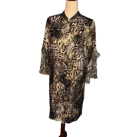 ELIE TAHARI Women's Size Medium Snap Front Sawyer Silk Animal Print Dress - Picture 2 of 10